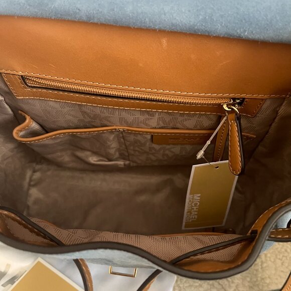 Michael Kors Romy Medium Blue Suede Backpack - Picture 10 of 12